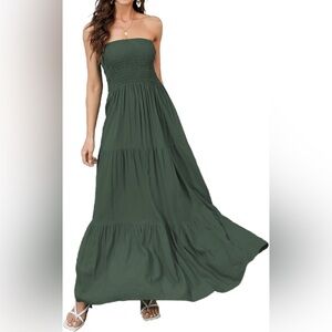 Chic Strapless Forest Green Maxi Dress